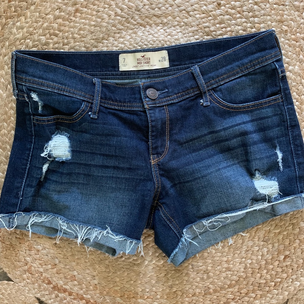 Hollister Dark Rinse Distressed Midi Short